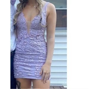 Purple Plunge Neck Sleeveless Bodycon Mini Dress